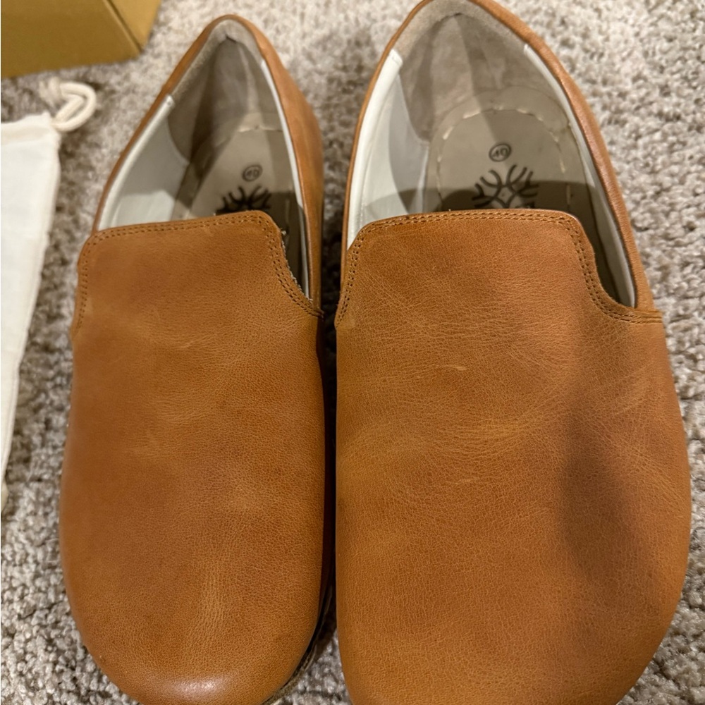 Honey Brown Women's Tan Leather Loafers grounding/earthing shoes